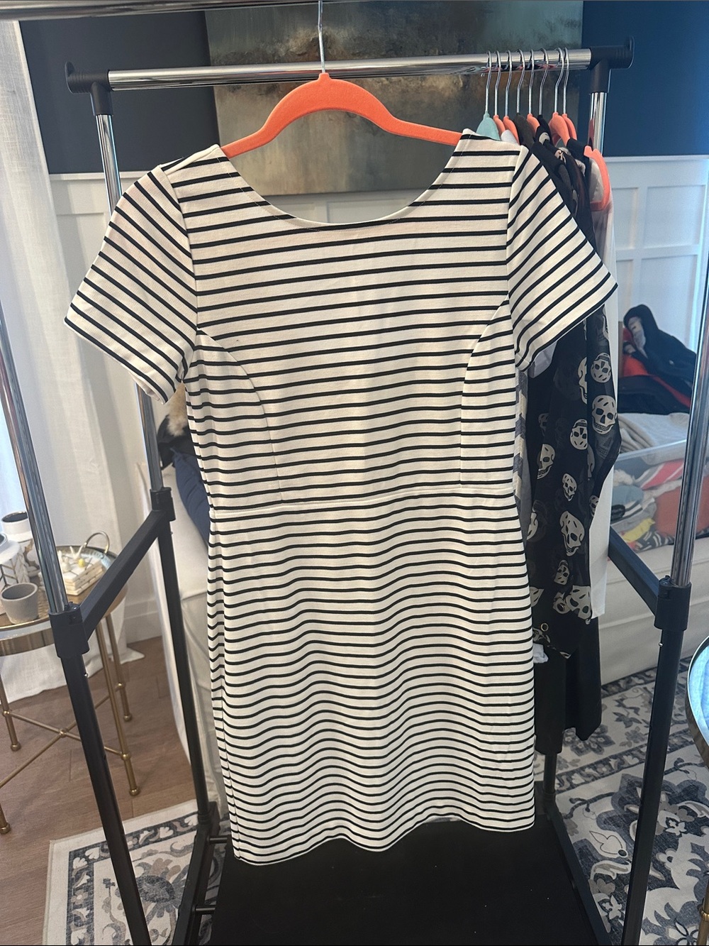 Banana Republic Black & White Striped Cotton Mini Dress